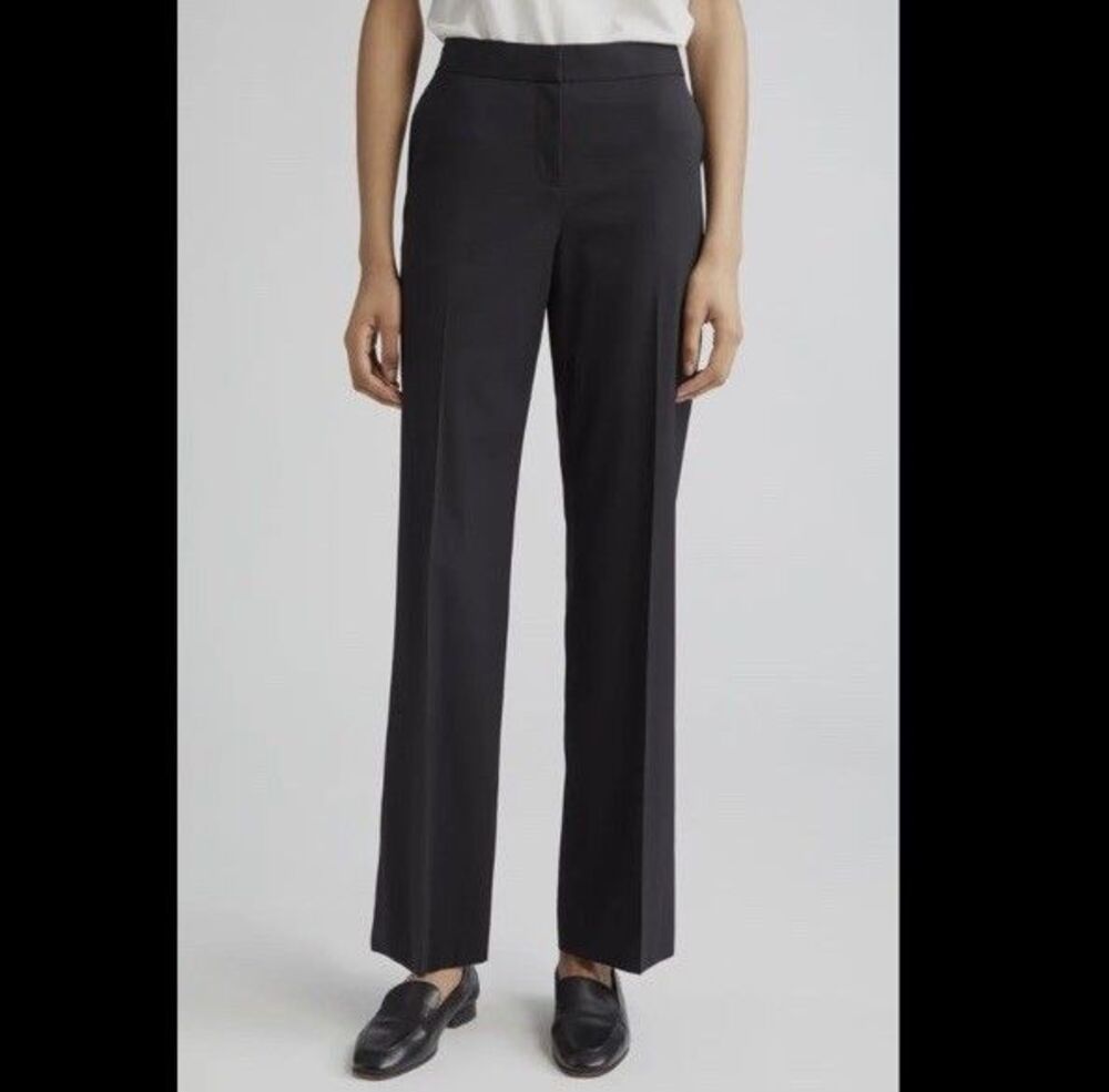 Lafayette 148 New York Irving Straight Leg Stretch Wool Pants Dark Navy, Size 12